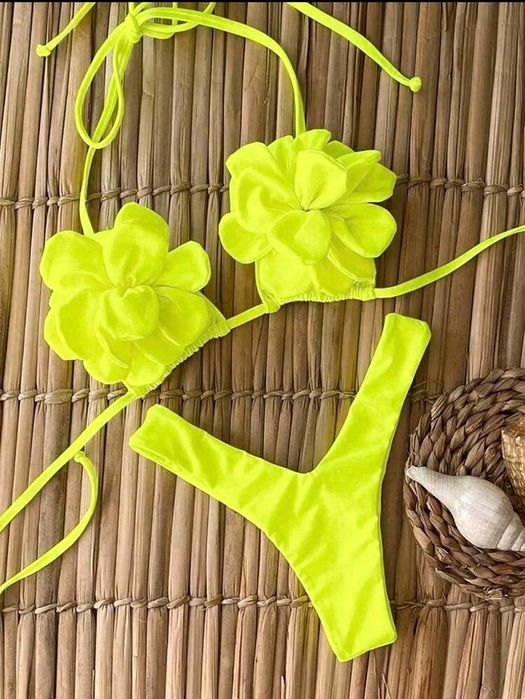 Bikini strój kąpielowy neon kwiaty 3d