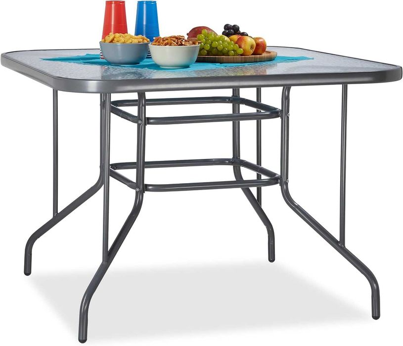 стіл столик Relaxdays STRUK Glass Patio Table, скляна стільниця 70x100