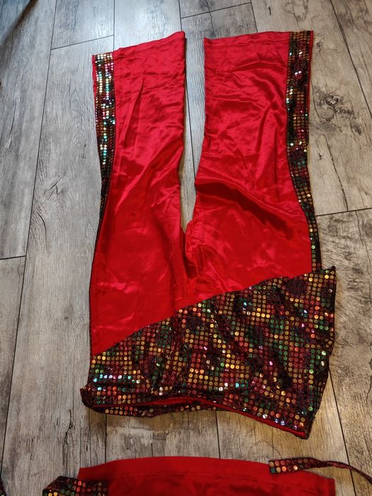 Strój do tańca brzucha cekiny samba dancewear czerwony spodnie jazz la
