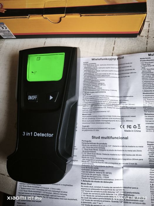 Detektor ścienny 3 in 1 do stali, drewna, przewodów elektrycznch