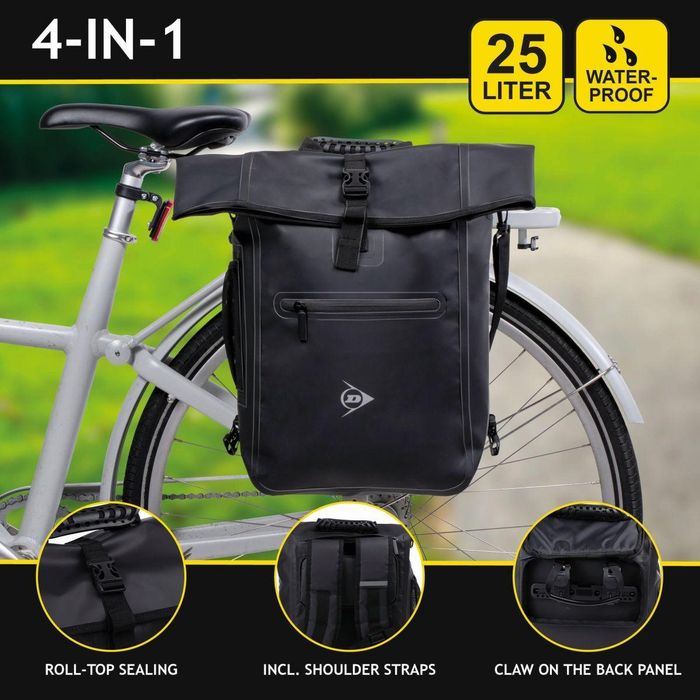 Sakwa plecak torba rowerowa na tył bagażnik 4w1 25L czarna DUNLOP®