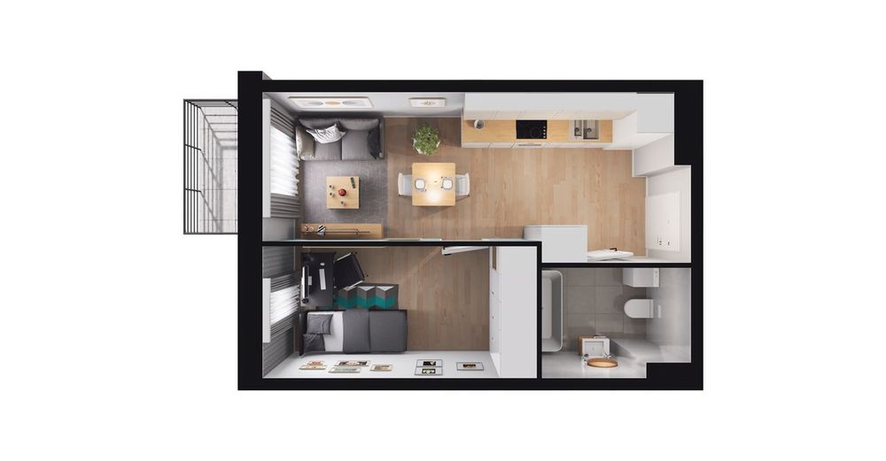 2-pokojowy apartament inwestycyjny 29 m² + balkon - Widok 2