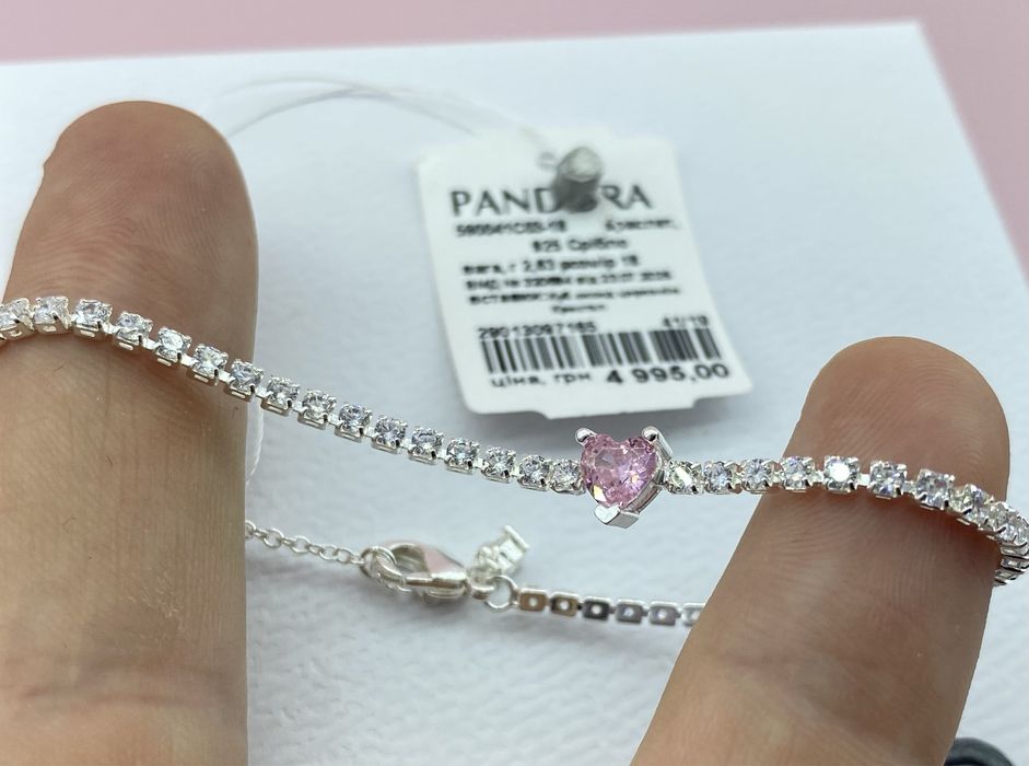 Оригінальний срібний браслет Pandora Рожеве серце Pave Бірка/пломба