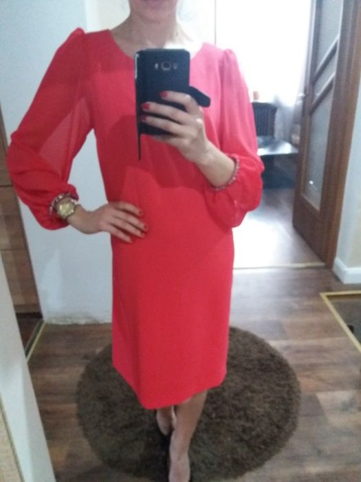 elegancka sukienka wesele komunia koralowa