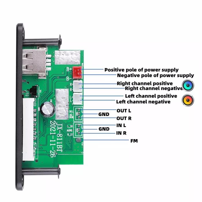 2*20 Вт стерео Bluetooth 5,0 МР3-плеер декодер FM, USB, AUX, караоке.