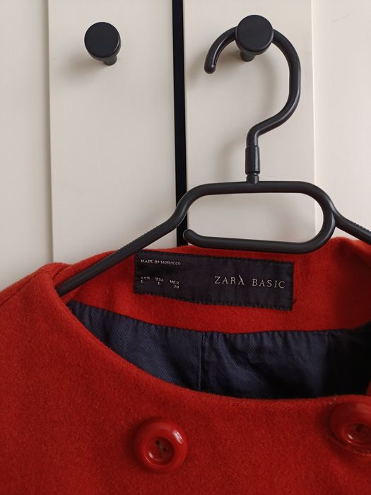 Płaszczyk płaszcz parka Zara elegancki dwurzędowy z guzikami czerwony