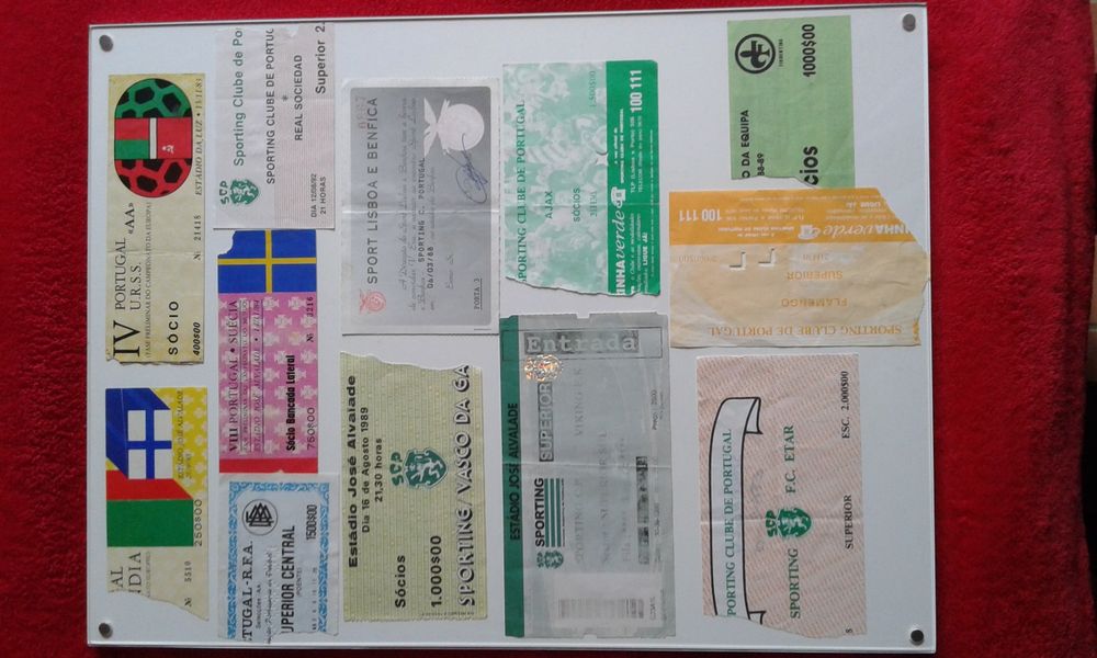 Bilhetes usados, jogos de futebol anos 80 e 90, para colecionadores, em perfeito e bom estado, preços de 10€ a 75€