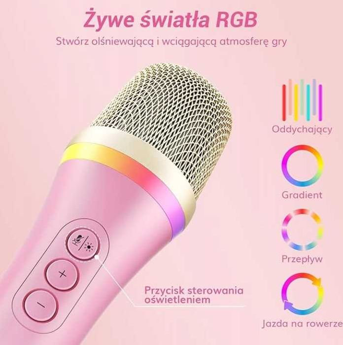 Tonor Mikrofon Dynamiczny USB Typ C RGB Różowy do Gier Podcast Karaoke