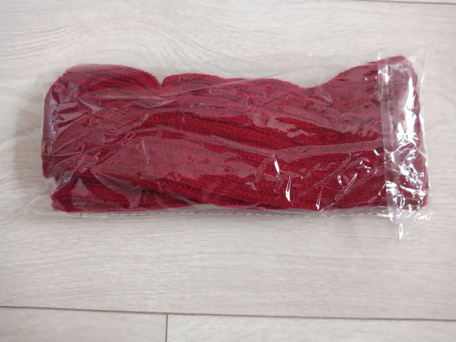 Burgundowe rękawiczki prążkowane mitenki unisex