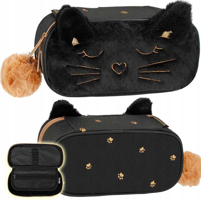 Piórnik Szkolny Saszetka Usztywniana Pluszowy Kot