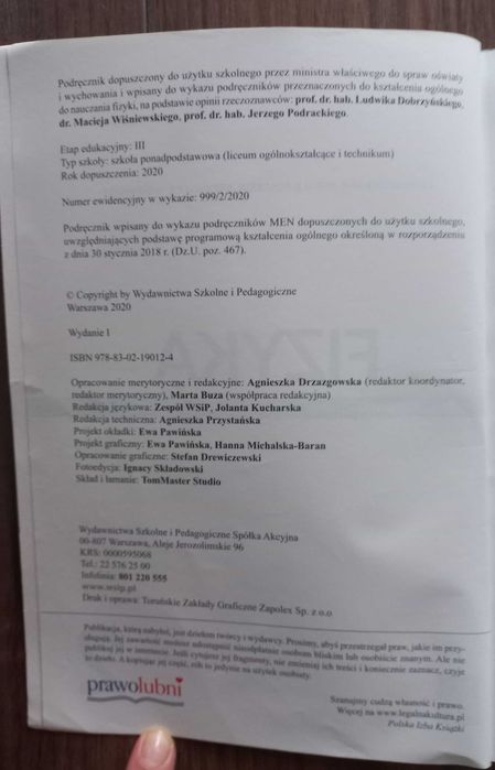 podręcznik Fizyka 2, liceum zakres podstawowy WSiP