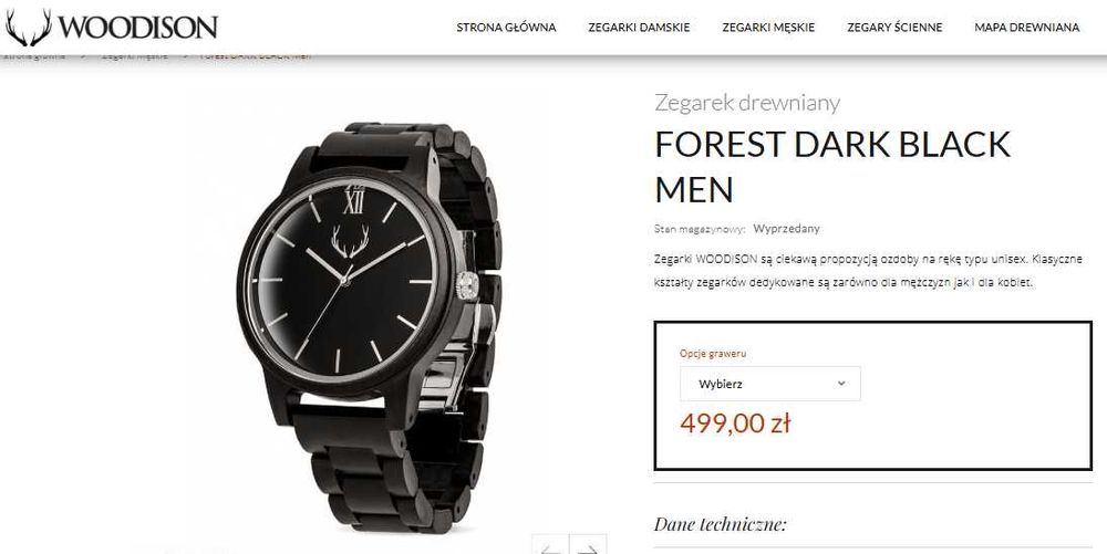 Zegarek WOODISON Forest Dark, drewniany (heban), idealny na prezent