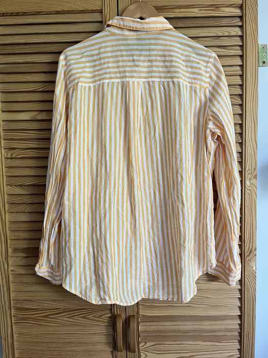 Cienka koszula damska oversize paski pomarańczowo białe bawełna 46 H&M