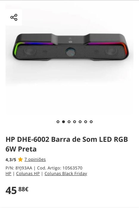 Coluna HP Multimedia Speaker DHE-6002 com LED RGB