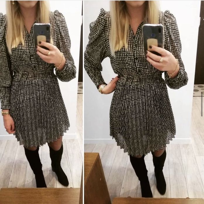 Sukienka piękna S-M pepitka bufki wiosenna