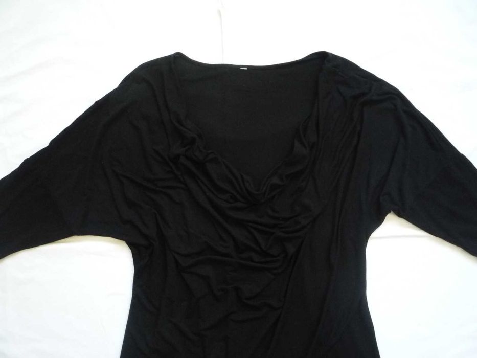 Reserved 40/L Czarna bluzka Oversize Dekolt woda 3/4 rękaw