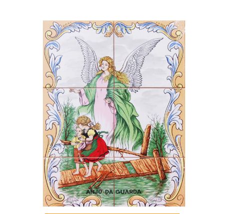 Painel Azulejos ANJO DA GUARDA 45x30cm Quadro do Anjinho Guia Crianças