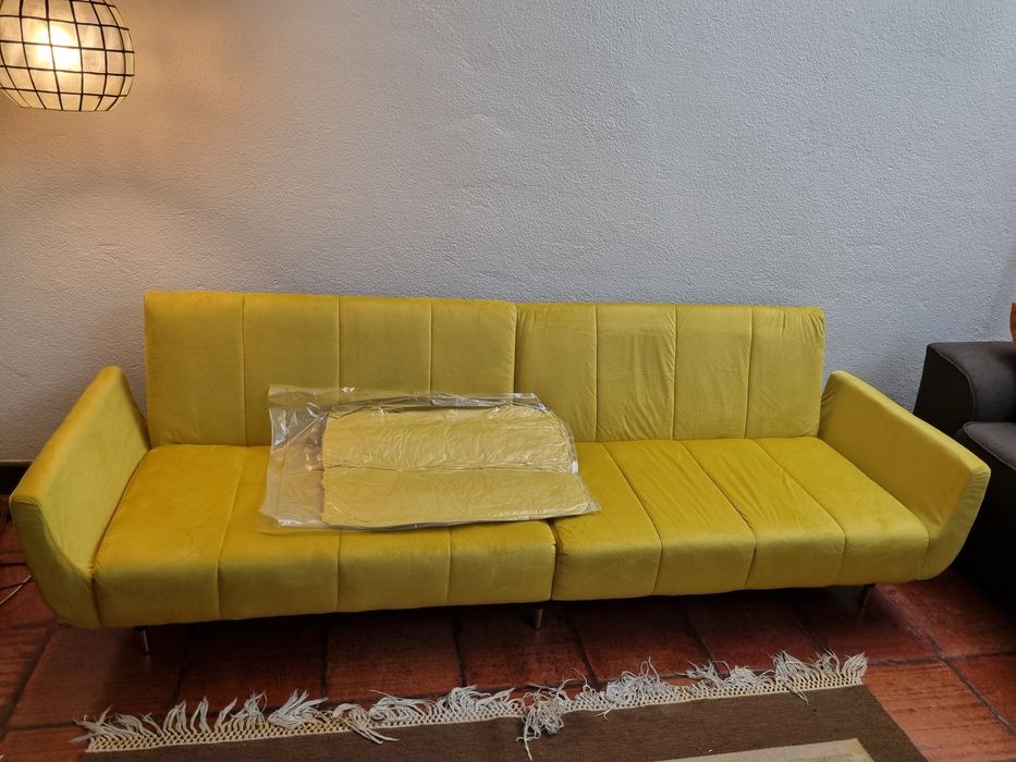Sofá-cama Amarelo Veludo (220x84.5x69 cm)
