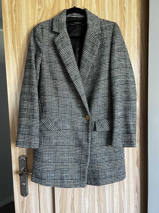 ZARA szary płaszcz w kratę XS - 34