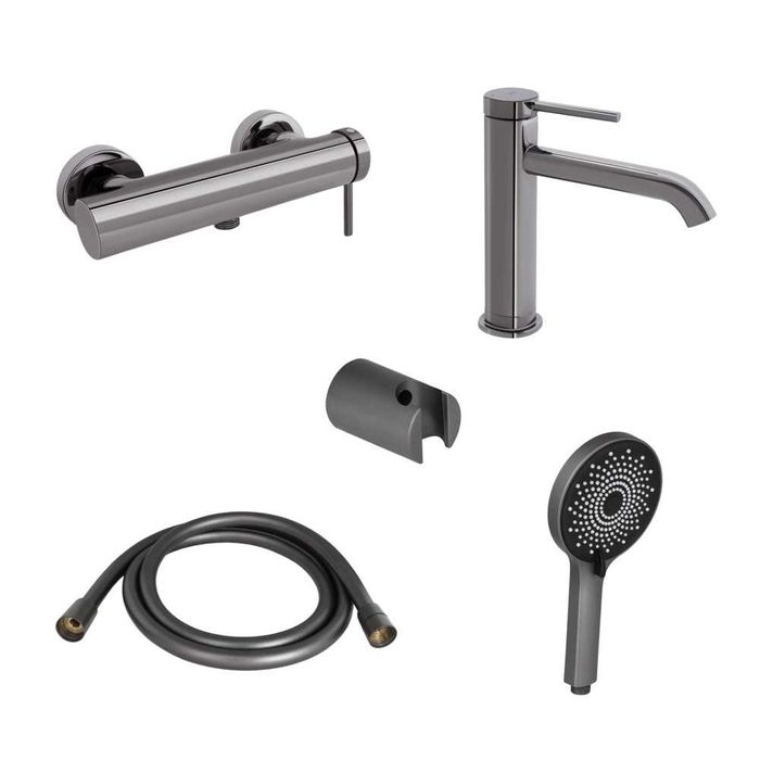 Змішувач для раковини та кран для душа + тримач + шланг + лійка, Qtap.