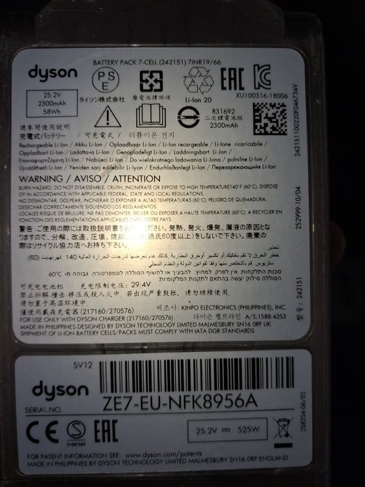 Оригинальный аккумулятор Dyson V10 (SV12) 2021 г.в.