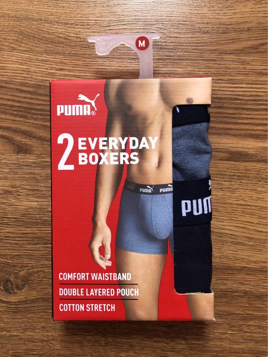 Bokserki męskie majtki Puma basic bawełna  2pak M grantowe niebieskie melanż everyday boxers