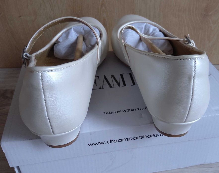 Dream Pairs baleriny sandały dziewczęce Mary Jane Ivory perłowe r. 36