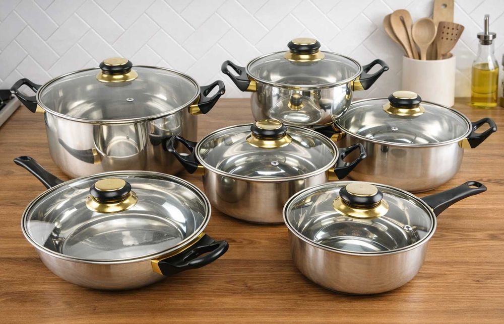 Набор кастрюль новый Набір каструль з нержавіючої сталі - 12 предметів