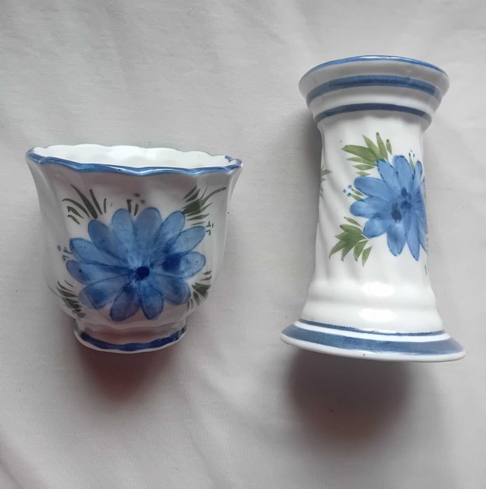Ceramiczna osłonka doniczki z kolumną, ręcznie malowana. I poł. XX w.