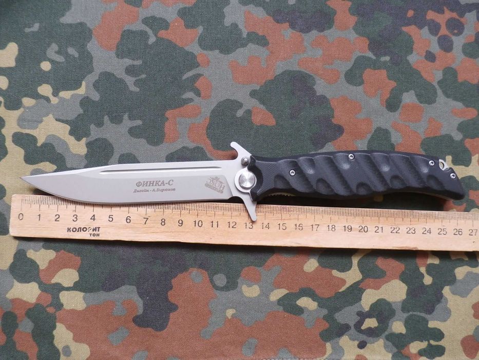 Туристичний складний викидний ніж Нокс Финка-С D2 Black 26.5см Кліпса