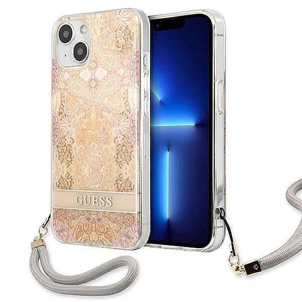 Etui Guess Flower Strap na iPhone 13 mini - złote