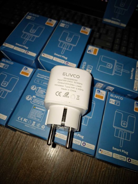 Розумна смарт WiFi розетка ELIVCO 20А з моніторингом електроенергії, з таймером ідеально для системи розумний ДІМ
