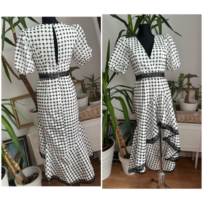 Biała czarna ażurowa sukienka midaxi syrena falbana s 36 m 38 asos