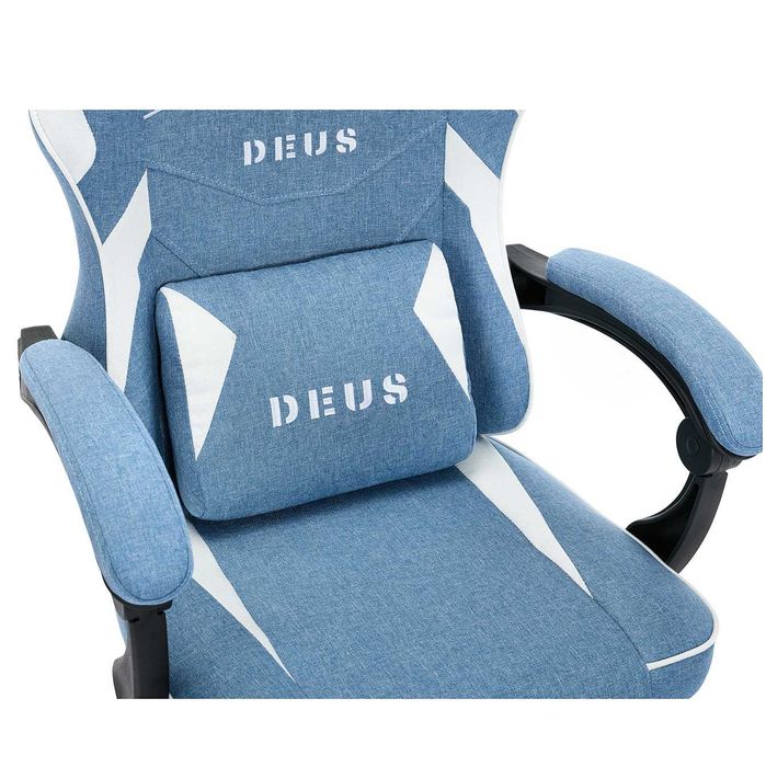 Fotel gamingowy DEUS EDGE z podnóżkiem – Oddychająca tkanina Blue