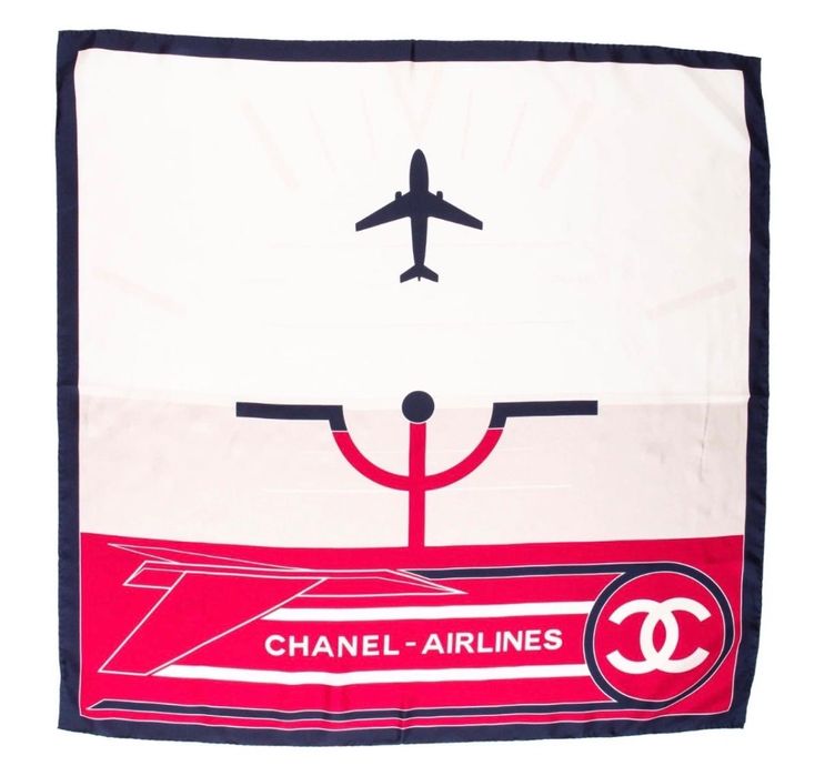 Lenço de Seda da Chanel Airlines – Primavera de 2016 Azul-Marinho Multicolorido 100% Seda Quadrado