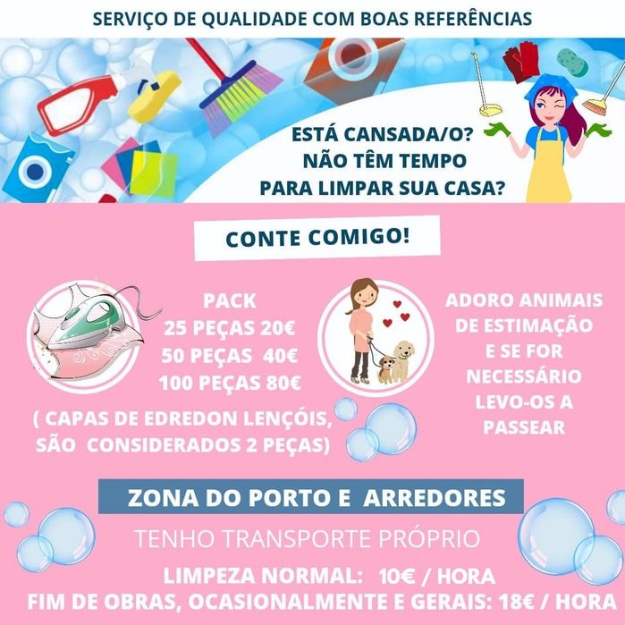 Ofereço os meus serviços de limpeza
