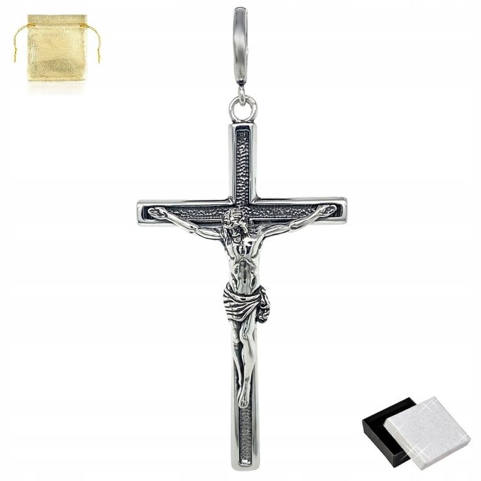 Srebrna Zawieszka Wisiorek Krzyż / Krzyżyk Duży Masywny Katolicki Prób