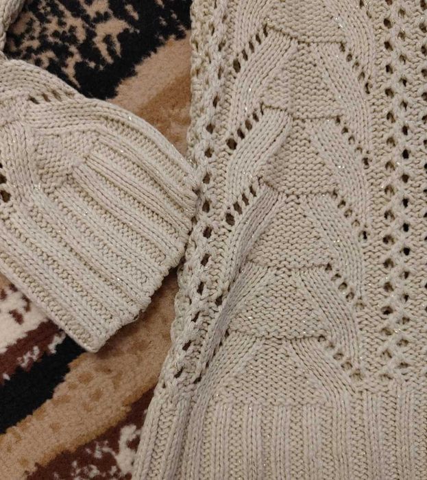 Sweter ażurowy złoty złota nić s/m super