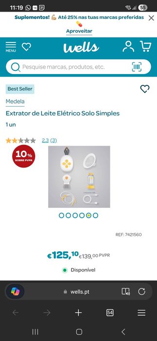 Bomba de peito elétrico duplo Medela Swing Maxi COM OFERTAS