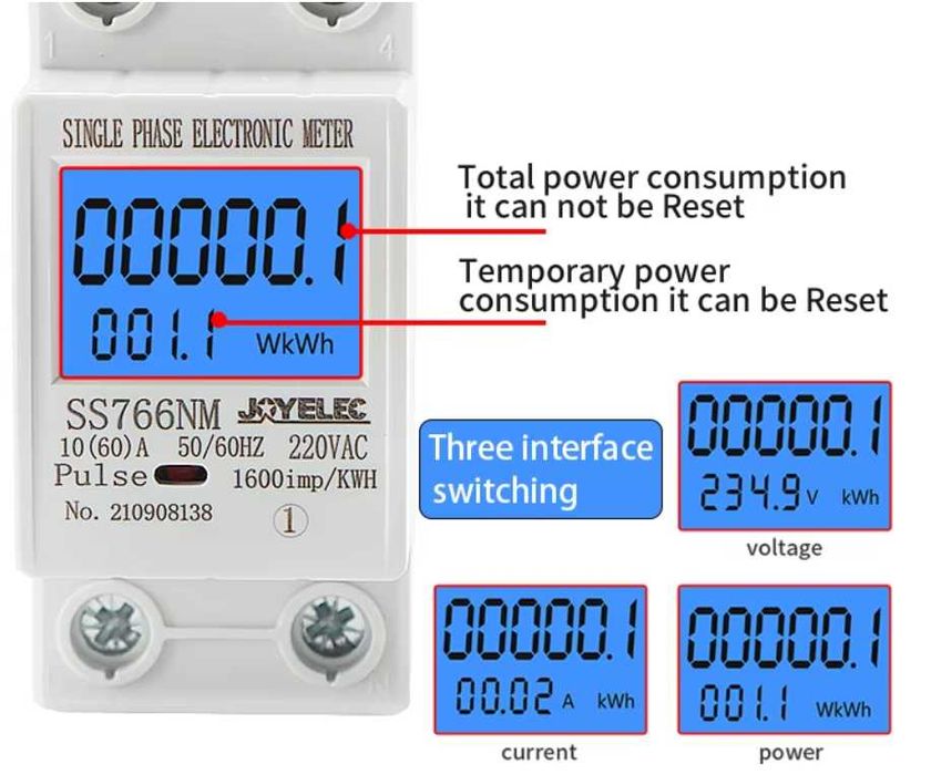 Однофазный электросчетчик CUPRUM SS766NM 60А амперметр ваттметр на DIN