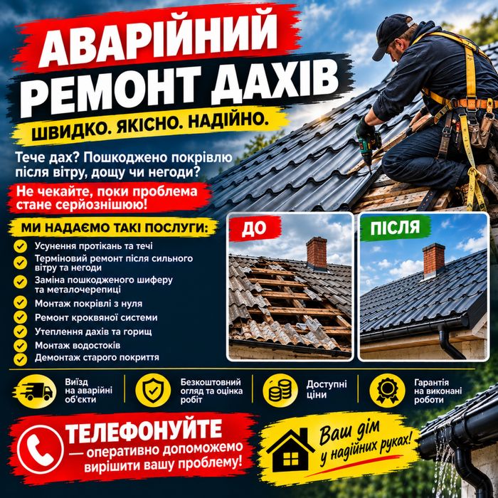 Аварійний ремонт покрівлі