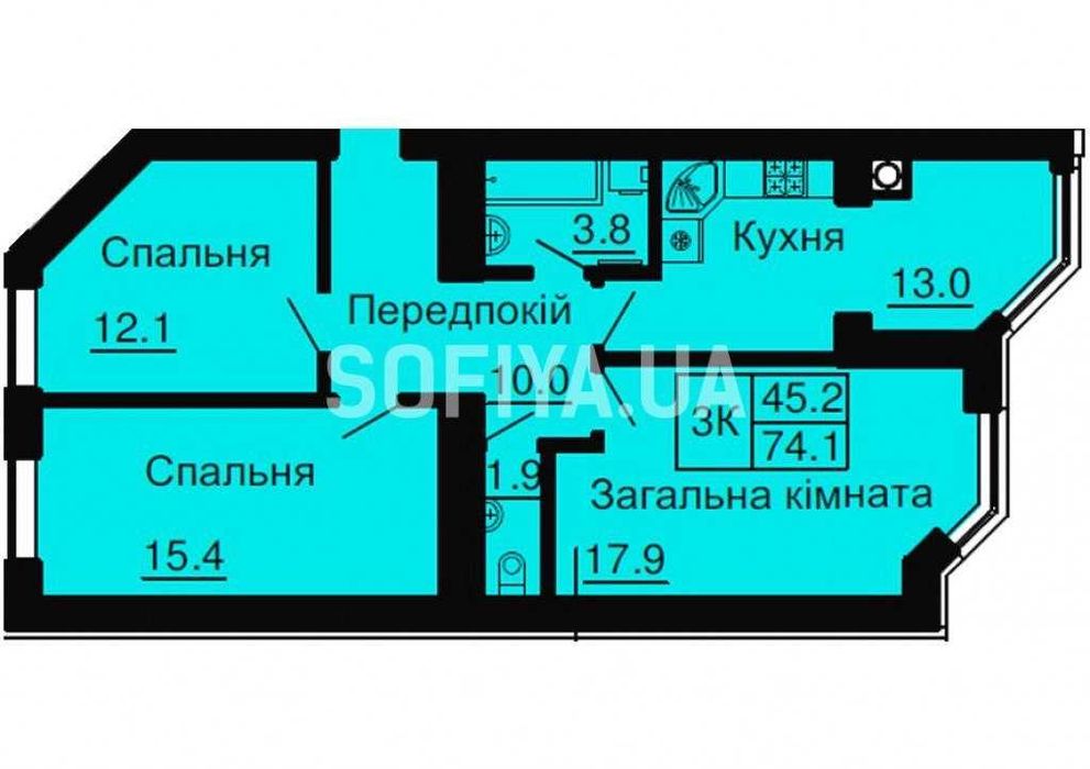 Продаж 3к квартири (74,1 м2) в ЖК Софія Нова