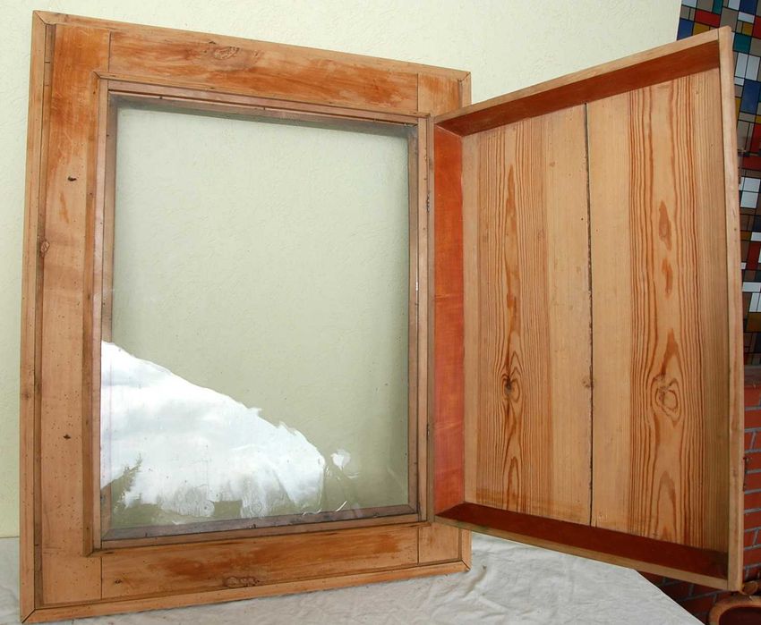 duża stara zabytkowa Biedermeier głęboka prezentacja rama na ikonę box witryna 79x96x12