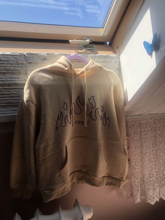 Beżowa bluza z nadrukiem płomieni shein