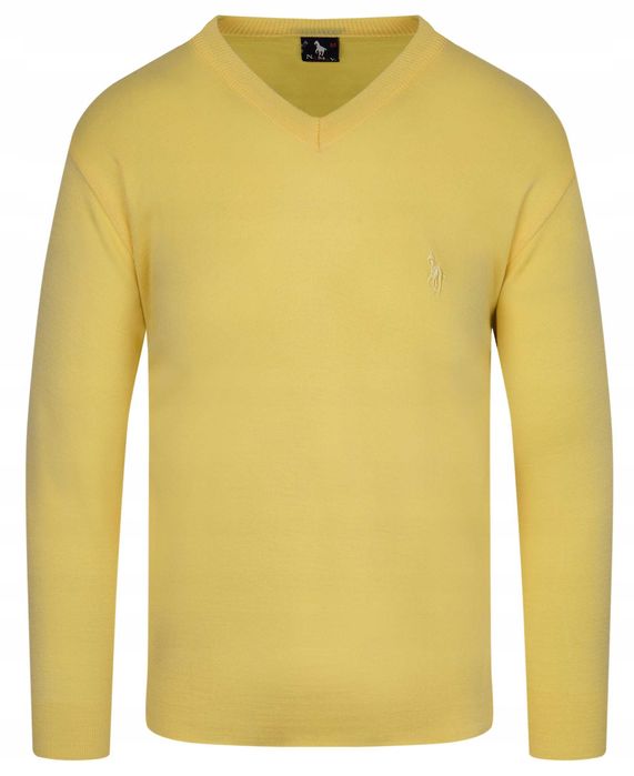 Sweter Męski V Serek- Wełna - KNK - żółty M