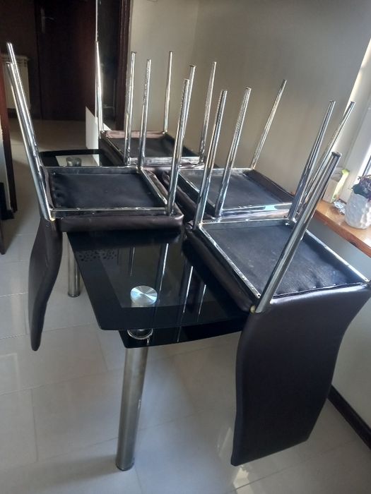 Komplet szklany stół + 4 krzesła