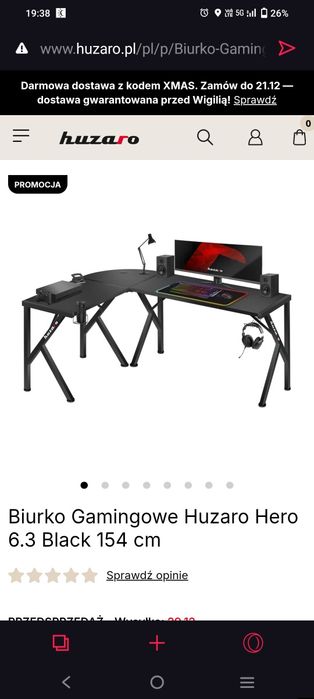Biurko Gamingowe Huzaro Hero 6.3 Black 154 cm