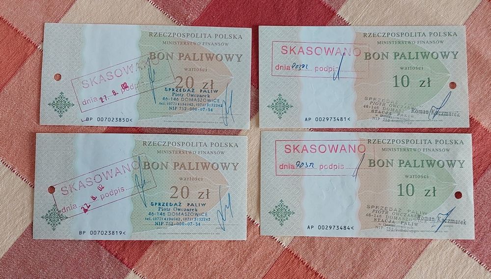 Talony na paliwo zestaw