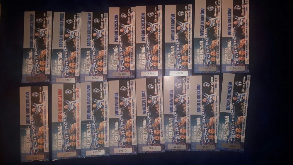 Bilety kolekcjonerskie z meczów Lecha Poznań, sezon 2002/2003.