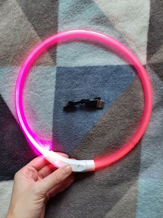 Світлодіодний рожевий нашийник для собак led USB (L розмір)